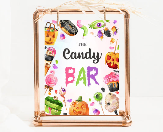 Candy Bar Sign Halloween Candy Birthday, Halloween Birthday Candy Sign, Sweets Sign, Pink And Orange Halloween Decor, Printable, CHBP01