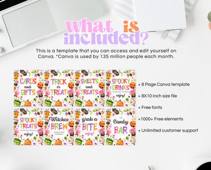 Editable Halloween Candy Birthday Sign Bundle, Halloween Birthday Sign, Halloween Sweets Sign, Pink And Orange, Template, Printable, CHBP01