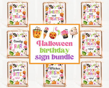 Editable Halloween Candy Birthday Sign Bundle, Halloween Birthday Sign, Halloween Sweets Sign, Pink And Orange, Template, Printable, CHBP01