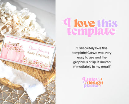 Editable Fall Baby Shower Chocolate Wrapper, Pink Pumpkin Baby Shower, Fall Girl Baby Shower, Autumn Baby Shower, Candy Bar Label, FPBS04