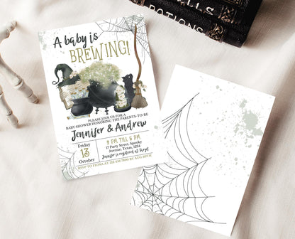 Editable A Baby is Brewing Halloween Baby Shower Invitation, Cauldron Halloween Baby Shower Invitation Template, Witch Baby Shower, HBSC05