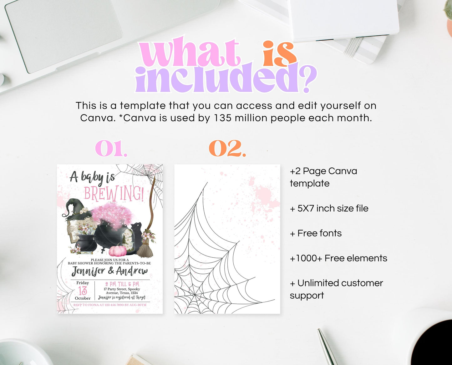 Editable A Baby Is Brewing Shower Invitation, Pink Witch Baby Shower Invitation, A Baby Girl Is Brewing Invitation, Cauldron Invite, HBSC06