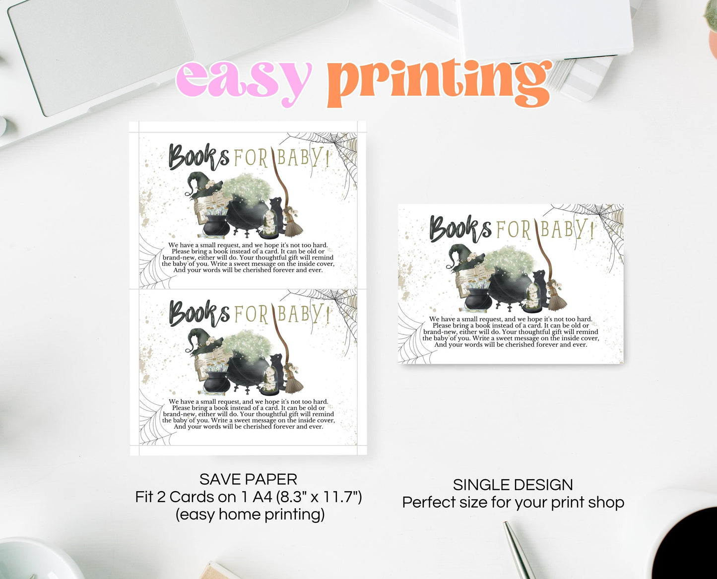 Book Insert Card A Baby is Brewing Halloween Baby Shower, Green Cauldron Halloween Baby Shower, Witch Baby Shower, Baby Books Card, HBSC05