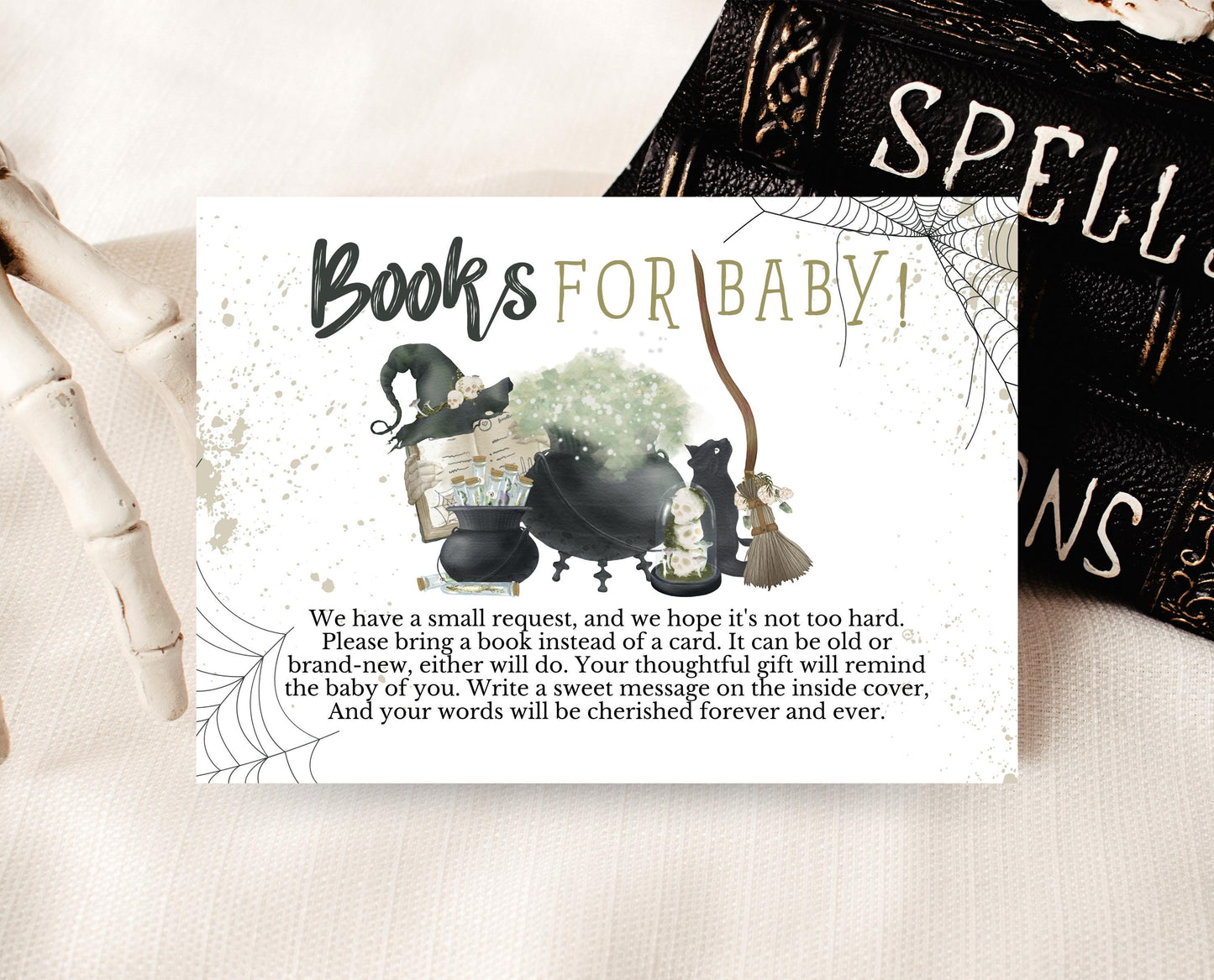 Book Insert Card A Baby is Brewing Halloween Baby Shower, Green Cauldron Halloween Baby Shower, Witch Baby Shower, Baby Books Card, HBSC05