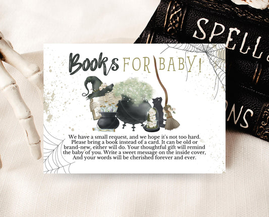 Book Insert Card A Baby is Brewing Halloween Baby Shower, Green Cauldron Halloween Baby Shower, Witch Baby Shower, Baby Books Card, HBSC05