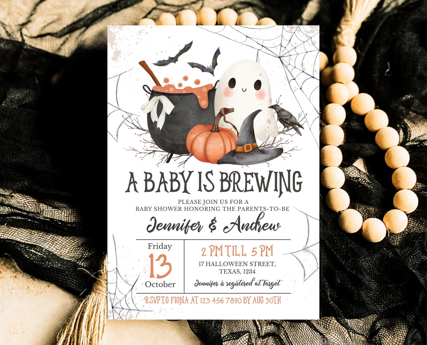 Editable A Baby is Brewing Halloween Invitation, Gender Neutral Halloween Baby Shower Invitation Template, Witch Baby Shower Invite, HBSC01