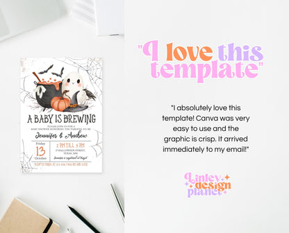 Editable A Baby is Brewing Halloween Invitation, Gender Neutral Halloween Baby Shower Invitation Template, Witch Baby Shower Invite, HBSC01