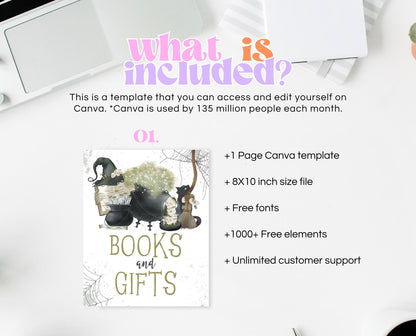 Books And Gifts Sign Halloween Baby Shower, Halloween Baby Shower Sign, Printable Halloween, A Baby Is Brewing Halloween Baby Shower, HBSC05