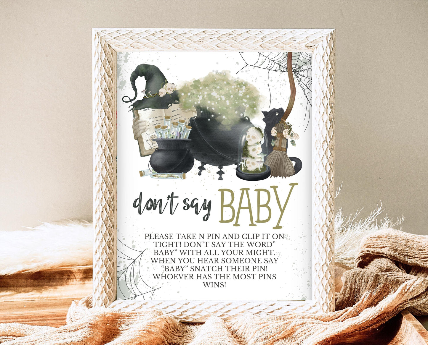 Don't Say Baby Sign Halloween Baby Shower, Halloween Baby Shower Game Sign, Printable Halloween Sign, A Baby Is Brewing Baby Shower, HBSC05