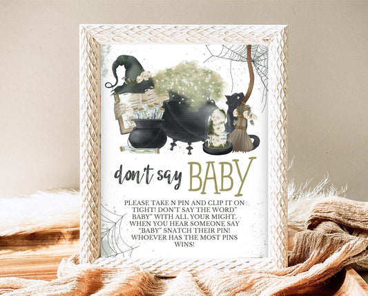 Don't Say Baby Sign Halloween Baby Shower, Halloween Baby Shower Game Sign, Printable Halloween Sign, A Baby Is Brewing Baby Shower, HBSC05