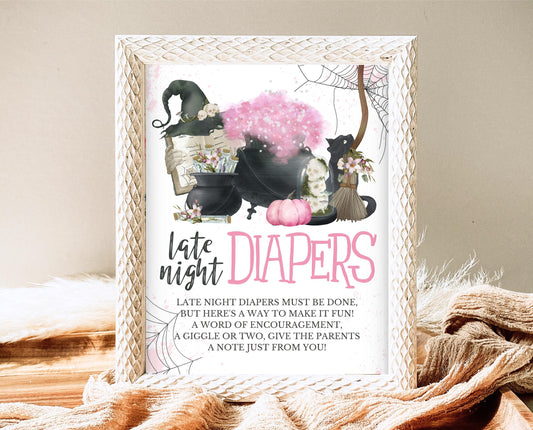 Late Night Diapers Sign Halloween Baby Shower, Halloween Baby Shower Sign, Printable Halloween Sign, A Baby Is Brewing Baby Shower, HBSC06