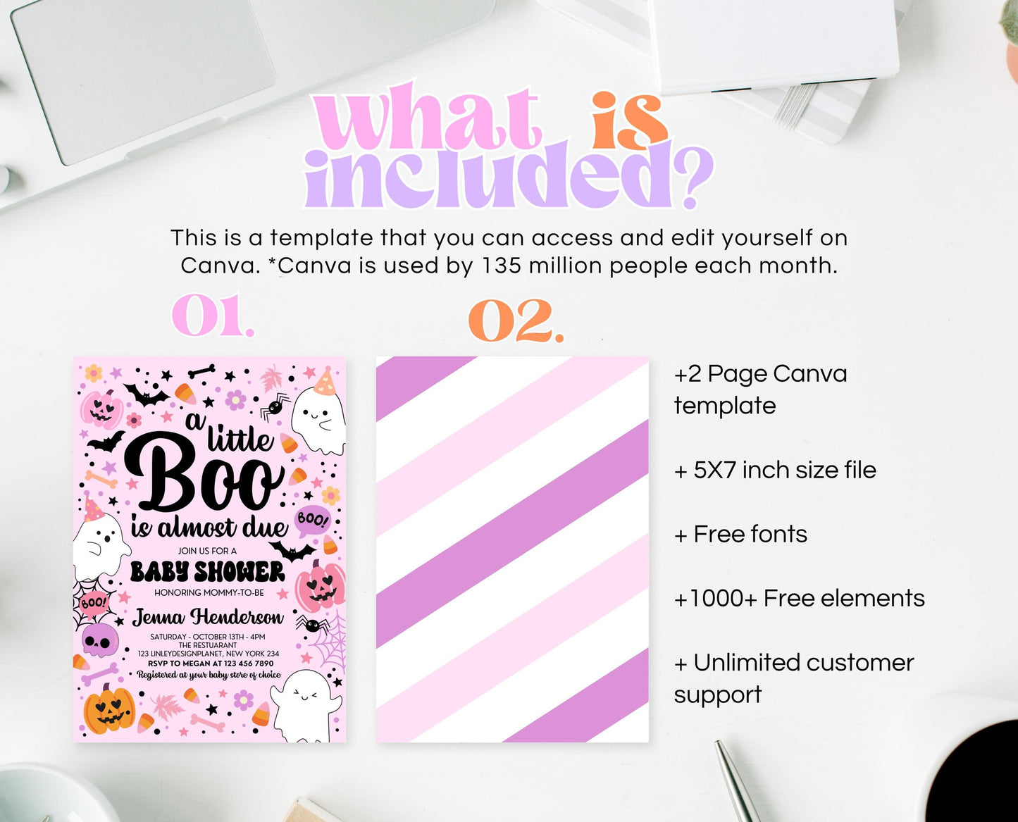 Editable Pink Halloween Baby Shower Invitation, A Little Boo Is Almost Due Baby Shower Invitation, Halloween Baby Shower Template, HBSC07