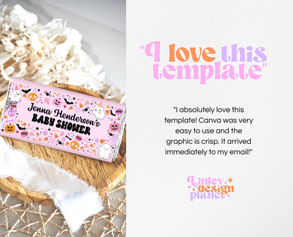 Editable Halloween Baby Shower Candy Wrapper, Pink Girl Halloween Baby Shower Chocolate Wrapper, Candy Labels, Boy Baby Shower, HBSC07