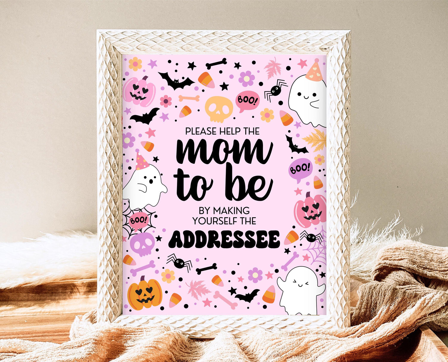 Envelope Station Sign Halloween Baby Shower, Baby Shower Addressee Sign, Printable Halloween Sign, A Little Boo Is almost Due Sign, HBSC07