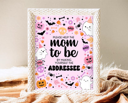 Envelope Station Sign Halloween Baby Shower, Baby Shower Addressee Sign, Printable Halloween Sign, A Little Boo Is almost Due Sign, HBSC07