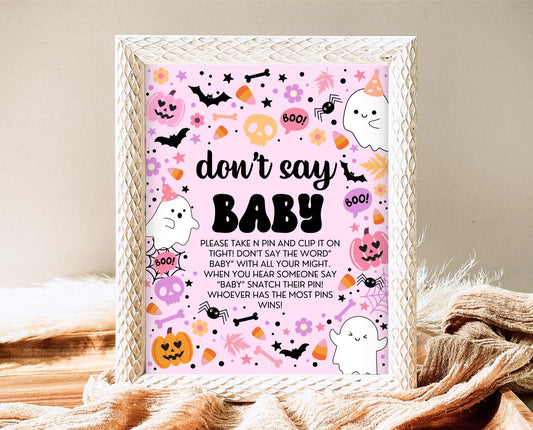 Don't Say Baby Sign Halloween Baby Shower, Baby Shower Game Sign, Printable Halloween Sign, A Little Boo Is Almost Due Baby Shower, HBSC07