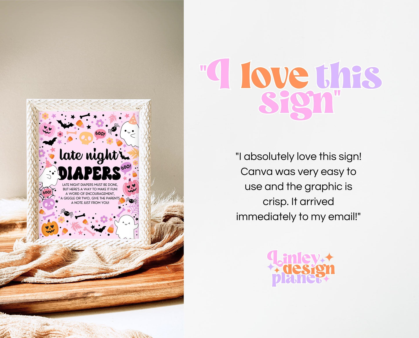 Late Night Diapers Sign Halloween Baby Shower, Pink Halloween Baby Shower, Printable Sign, A Little Boo Is Almost Due Baby Shower, HBSC07