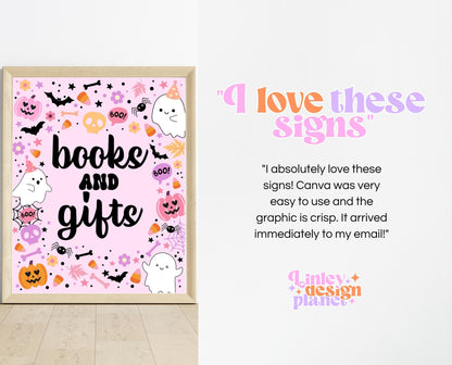 Editable A Little Boo Is Almost Due Halloween Baby Shower Sign Bundle, Halloween Baby Shower Sign Set, Printable Pink Halloween Sign, HBSC07