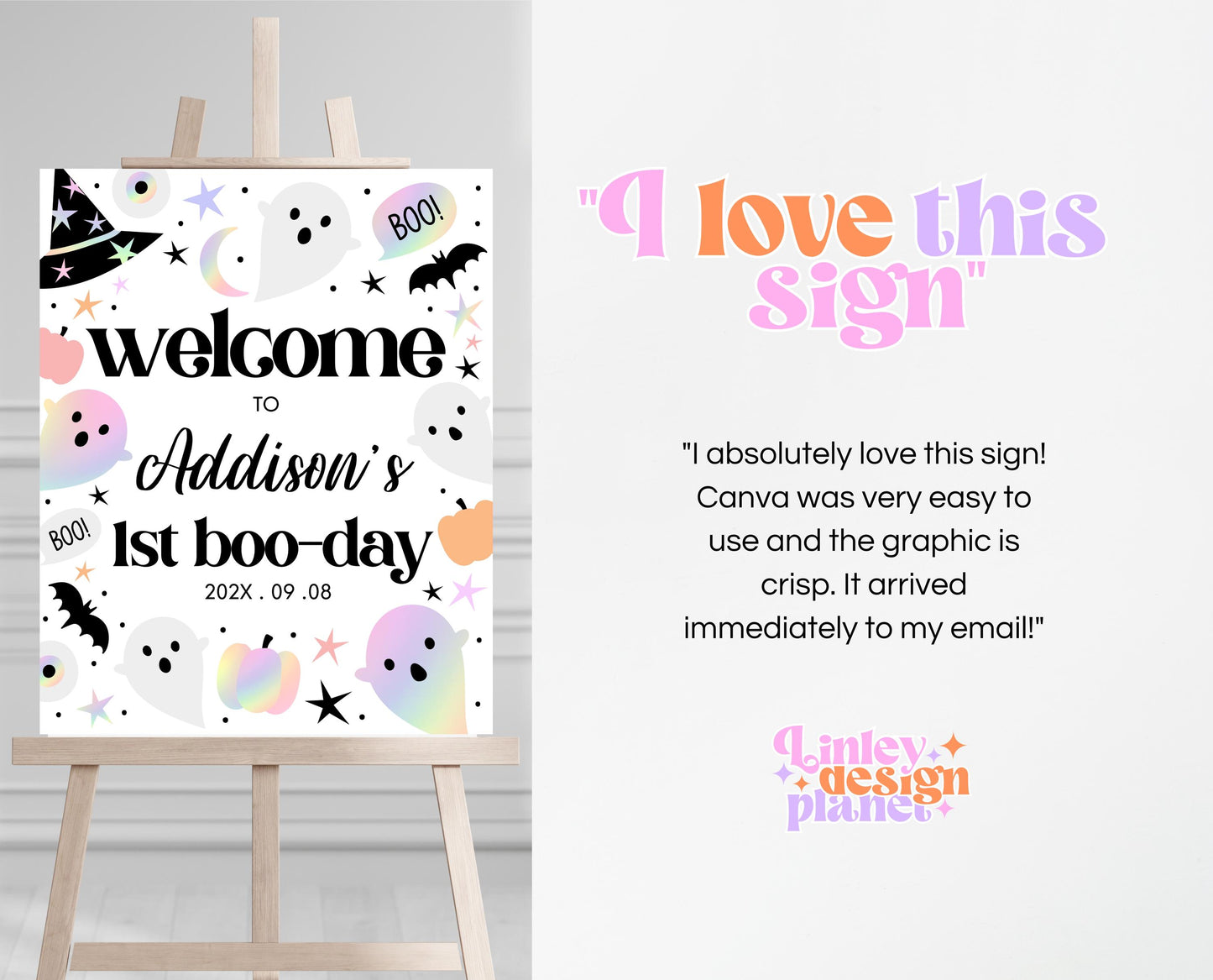Editable Pastel Halloween Birthday Welcome Sign, Holographic Halloween Sign, Spooky Welcome Poster, Halloween Template, Printable, PHBP02