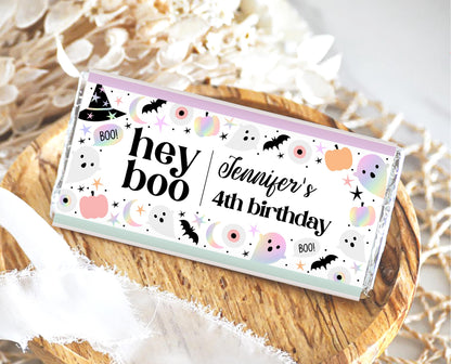Editable Pastel Halloween Chocolate Wrapper, Holographic Halloween Candy Wrapper, Pastel Pink Chocolate Label, Template, Printable, PHBP02