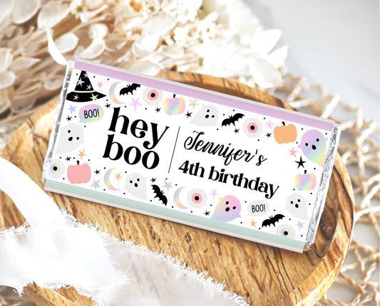 Editable Pastel Halloween Chocolate Wrapper, Holographic Halloween Candy Wrapper, Pastel Pink Chocolate Label, Template, Printable, PHBP02