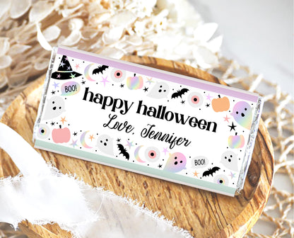 Editable Pastel Halloween Chocolate Wrapper, Holographic Halloween Candy Wrapper, Pastel Pink Chocolate Label, Template, Printable, PHBP02