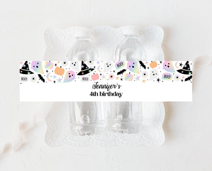 Editable Pastel Halloween Birthday Water Bottle Label, Holographic Halloween Bottle Stickers, Pastel Halloween, Template, Printable, PHBP02
