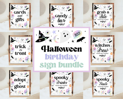 Editable Pastel Halloween Birthday Sign Bundle, Girl Halloween Sign Set, Holographic Halloween, Pink And Purple, Template, Printable, PHBP02