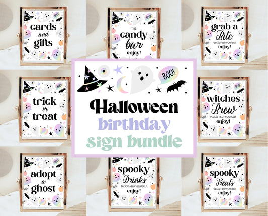 Editable Pastel Halloween Birthday Sign Bundle, Girl Halloween Sign Set, Holographic Halloween, Pink And Purple, Template, Printable, PHBP02