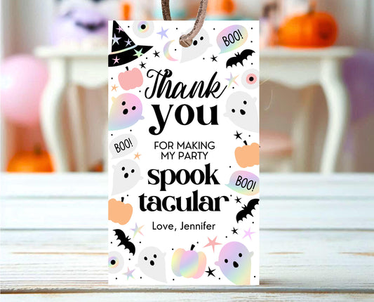 Editable Pastel Halloween Birthday Favor Tag, Holographic Halloween Thank You Tags, Spooky Pink Tags, Halloween Template, Printable, PHBP02