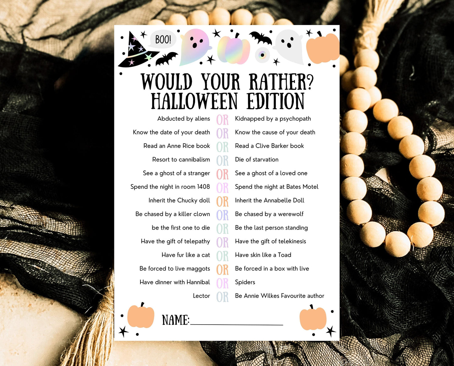 Halloween What Would You Rather Game, Halloween Trivia Game Template, Halloween Party Game, Halloween Printable Games, Halloween Party Games