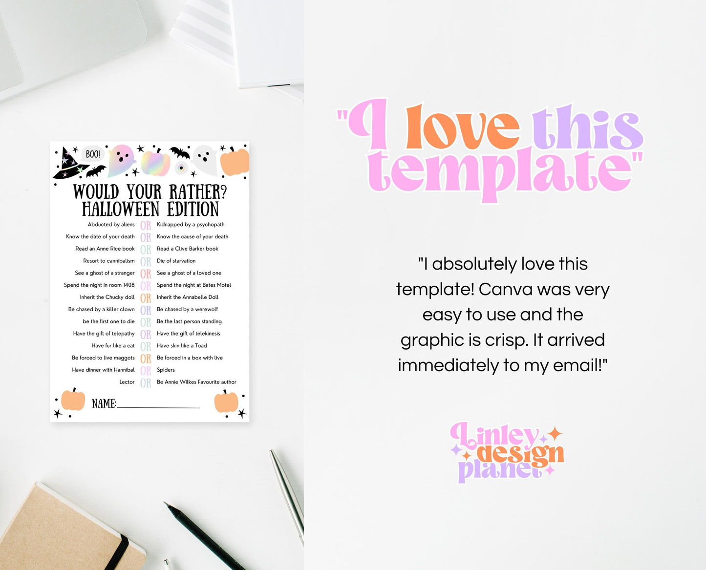 Halloween What Would You Rather Game, Halloween Trivia Game Template, Halloween Party Game, Halloween Printable Games, Halloween Party Games