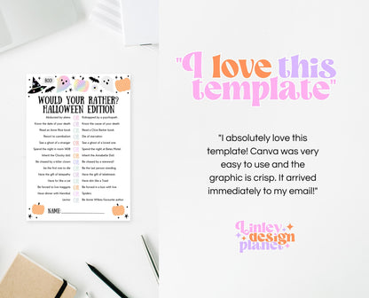Halloween What Would You Rather Game, Halloween Trivia Game Template, Halloween Party Game, Halloween Printable Games, Halloween Party Games