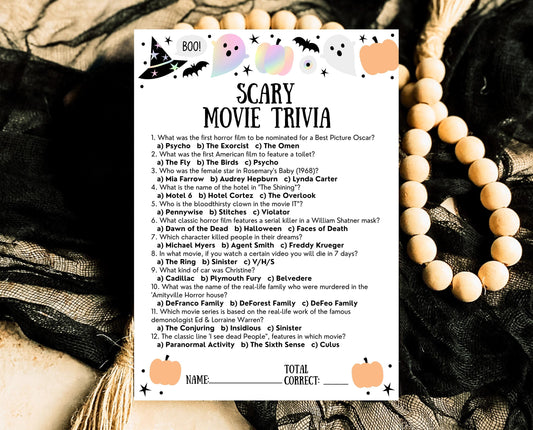 Halloween Scary Movie Trivia Game Template, Halloween Trivia, Halloween Party Game, Halloween Fun Games, Halloween Family Party Game