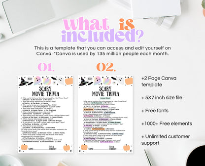 Halloween Scary Movie Trivia Game Template, Halloween Trivia, Halloween Party Game, Halloween Fun Games, Halloween Family Party Game