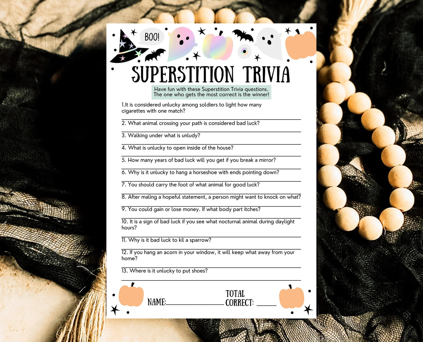 Halloween Superstition Trivia Game Template, Halloween Trivia, Halloween Party Game, Halloween Fun Games, Halloween Family Party Game