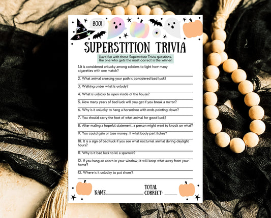 Halloween Superstition Trivia Game Template, Halloween Trivia, Halloween Party Game, Halloween Fun Games, Halloween Family Party Game