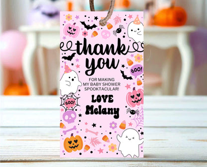 Editable A Little Boo Is Almost Due Baby Shower Favor Tag, Pink Girl Baby Shower Thank You Tag, Halloween Baby Shower Thank You Card, HBSC07