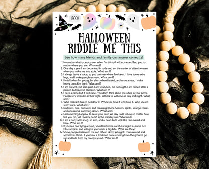 Halloween Riddle Me This Game Template, Halloween Riddle, Halloween Party Game, Halloween Fun Games, Printable Halloween Family Party Game