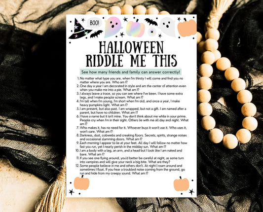 Halloween Riddle Me This Game Template, Halloween Riddle, Halloween Party Game, Halloween Fun Games, Printable Halloween Family Party Game