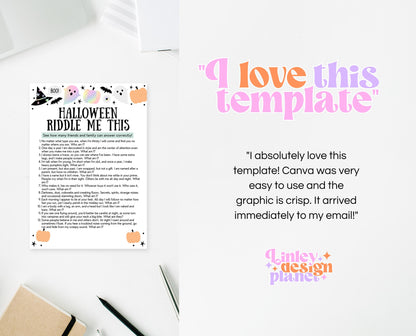 Halloween Riddle Me This Game Template, Halloween Riddle, Halloween Party Game, Halloween Fun Games, Printable Halloween Family Party Game