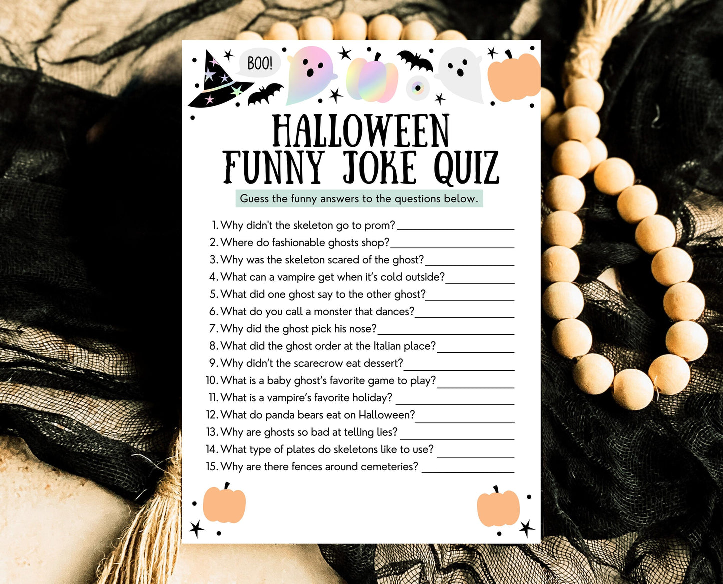 Halloween Joke Quiz Game Template, Halloween Jokes, Halloween Party Jokes, Halloween Fun Quizzes, Printable Halloween Family Party Game