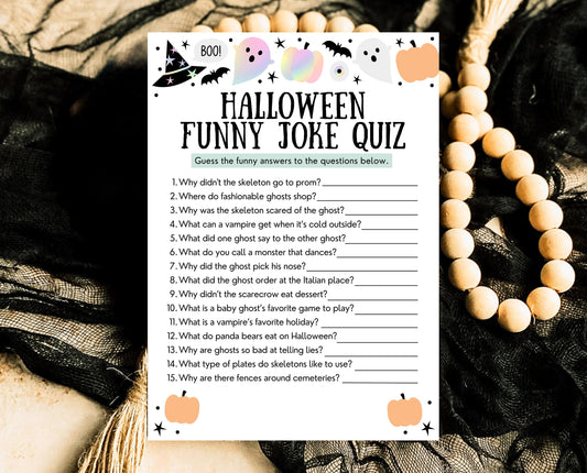 Halloween Joke Quiz Game Template, Halloween Jokes, Halloween Party Jokes, Halloween Fun Quizzes, Printable Halloween Family Party Game