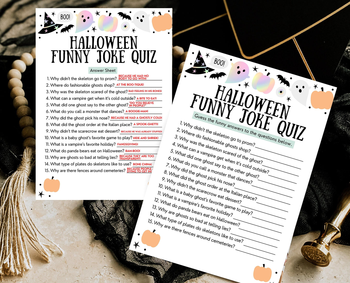 Halloween Joke Quiz Game Template, Halloween Jokes, Halloween Party Jokes, Halloween Fun Quizzes, Printable Halloween Family Party Game
