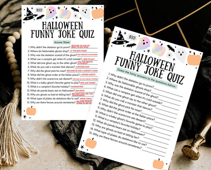 Halloween Joke Quiz Game Template, Halloween Jokes, Halloween Party Jokes, Halloween Fun Quizzes, Printable Halloween Family Party Game