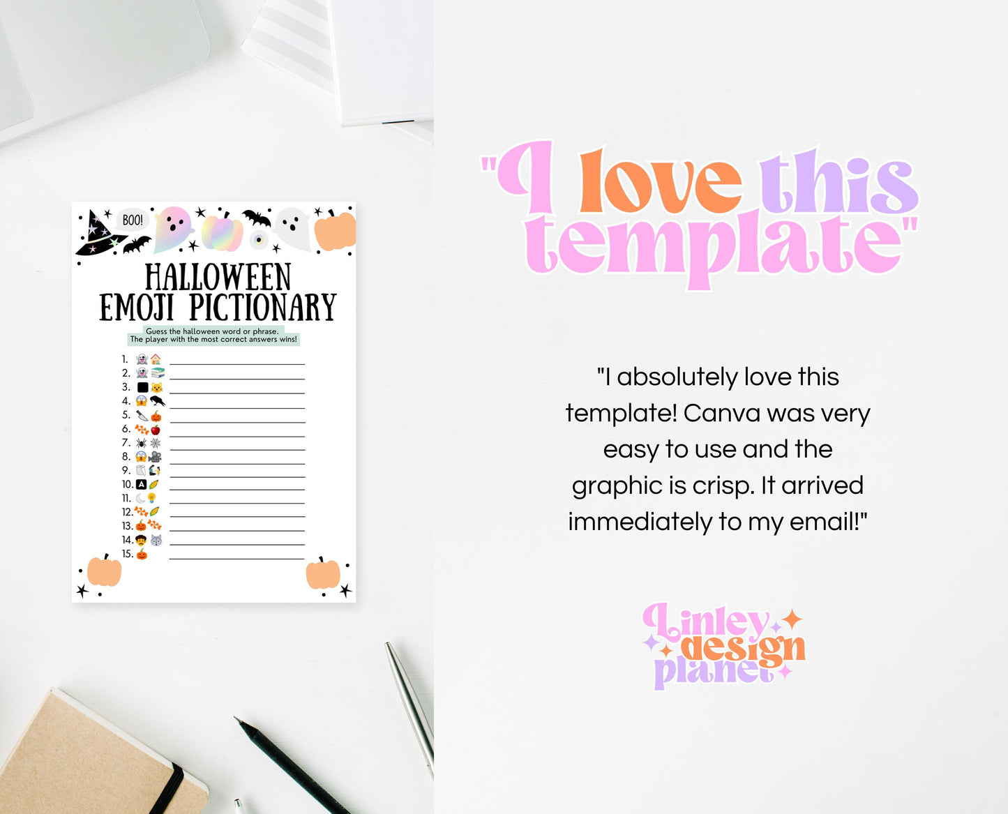 Halloween Emoji Pictionary Game Template, Halloween Emoji Game, Halloween Party Game, Printable Halloween Family Game, Instant Download