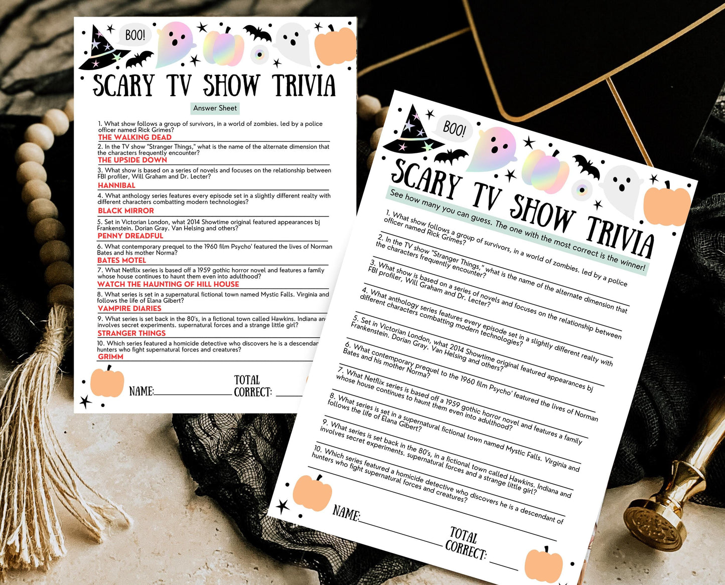 Halloween Scary TV Show Trivia Game, Halloween Trivia, Halloween Party Game, Halloween Fun Games, Halloween Family Party Game, Printable