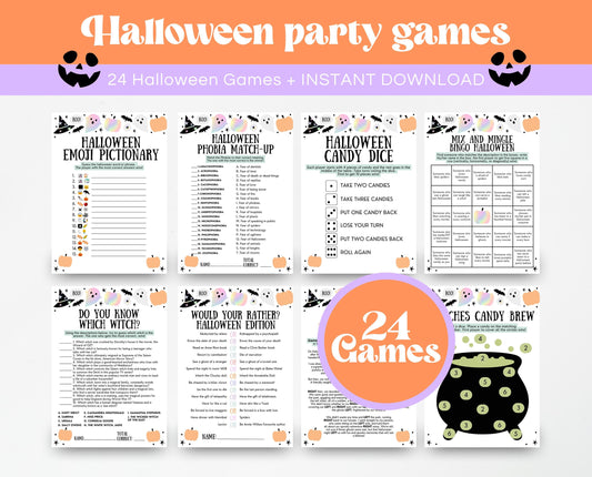 Printable 24 Halloween Games Bundle, Halloween Games, Halloween Trivia, Riddle Game, Halloween Activities, Halloween Party Games, Download