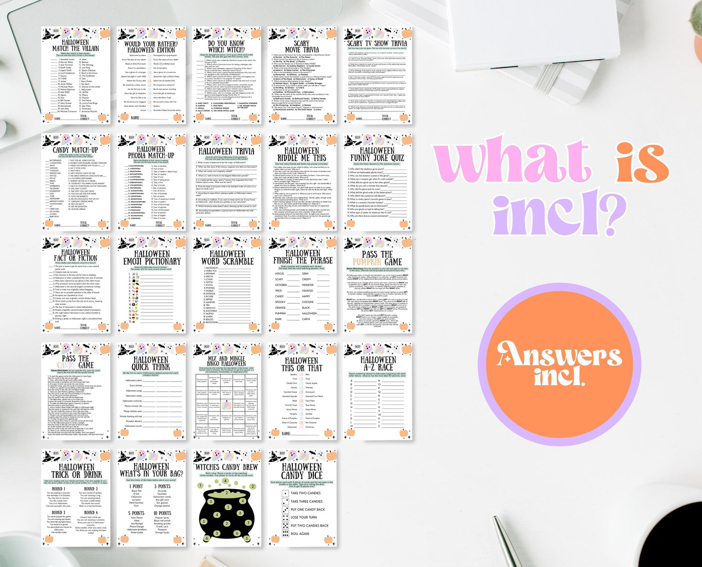 Printable 24 Halloween Games Bundle, Halloween Games, Halloween Trivia, Riddle Game, Halloween Activities, Halloween Party Games, Download