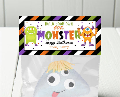Make Your Own Monster Halloween Bag Topper Template, Monster Favor Party Tag, Trick or Treat Kids School Gift, Monster Bag Label Template